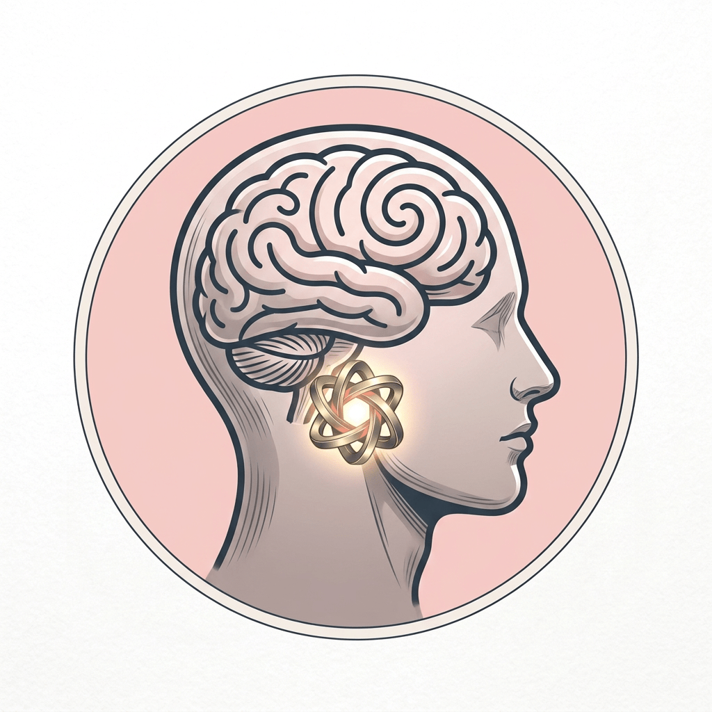 Silhouette holding head with red highlighted brain, stomach, spine, and joint pain areas and warning symbol