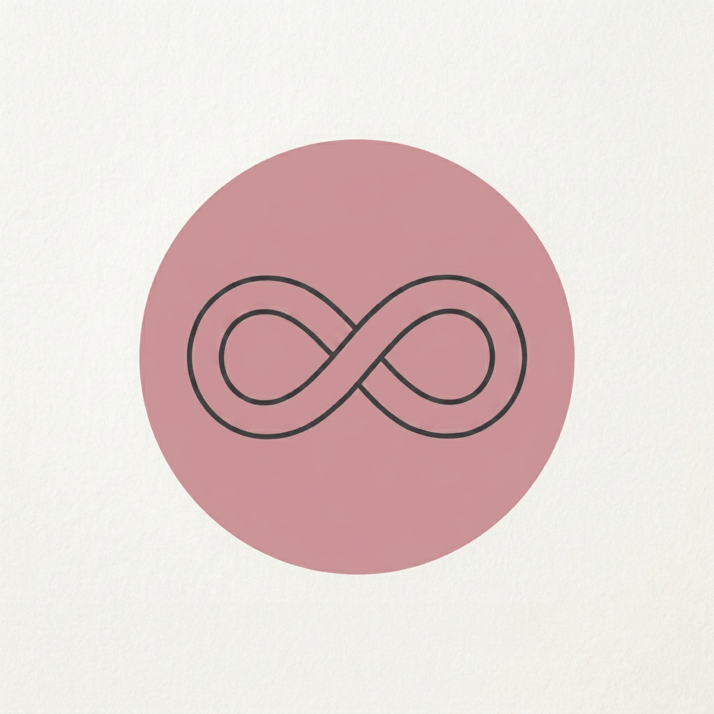 Line art infinity symbol on dusty pink circle