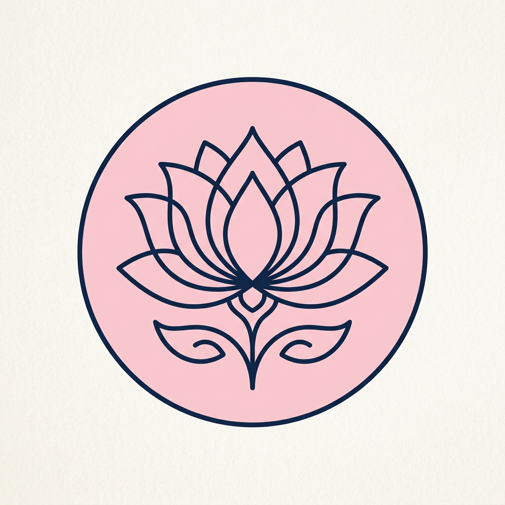 Stylized lotus flower icon, round pink background