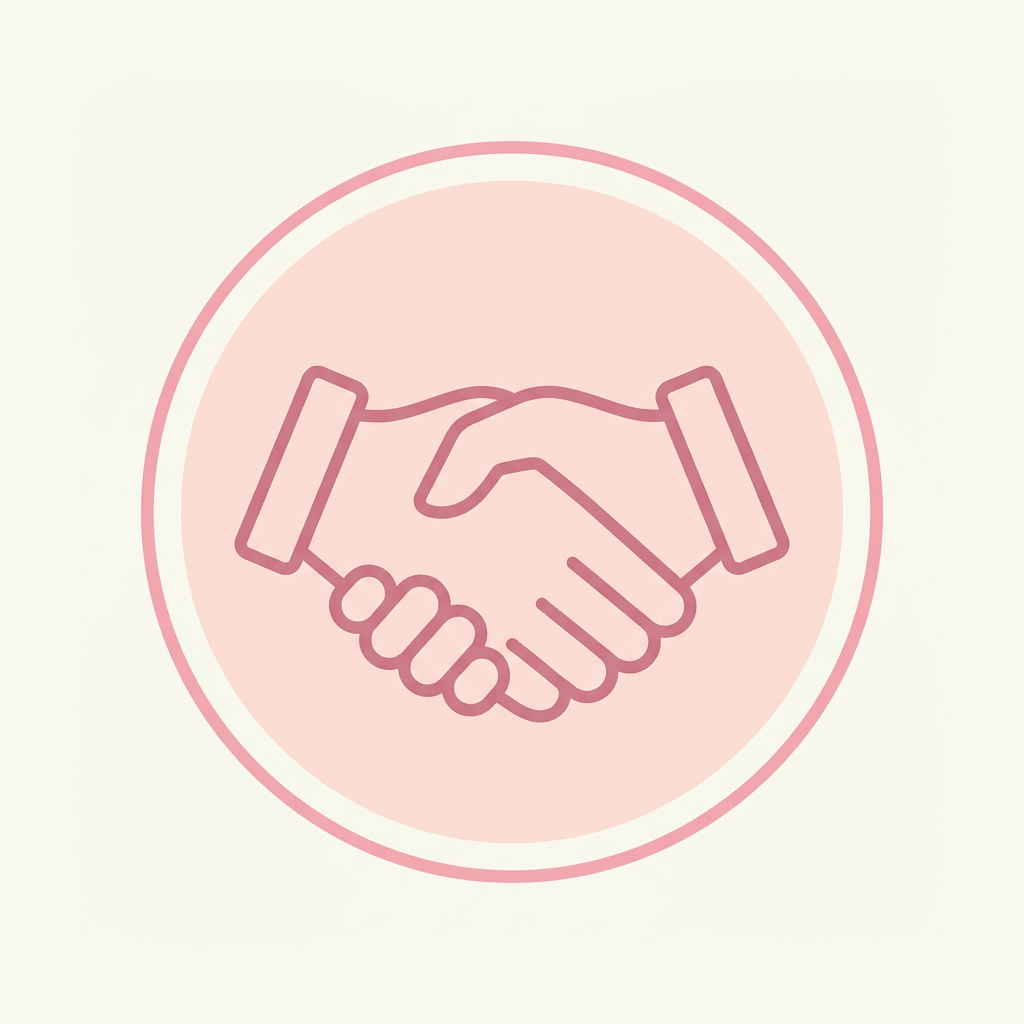 Round icon pastel pink handshake line art