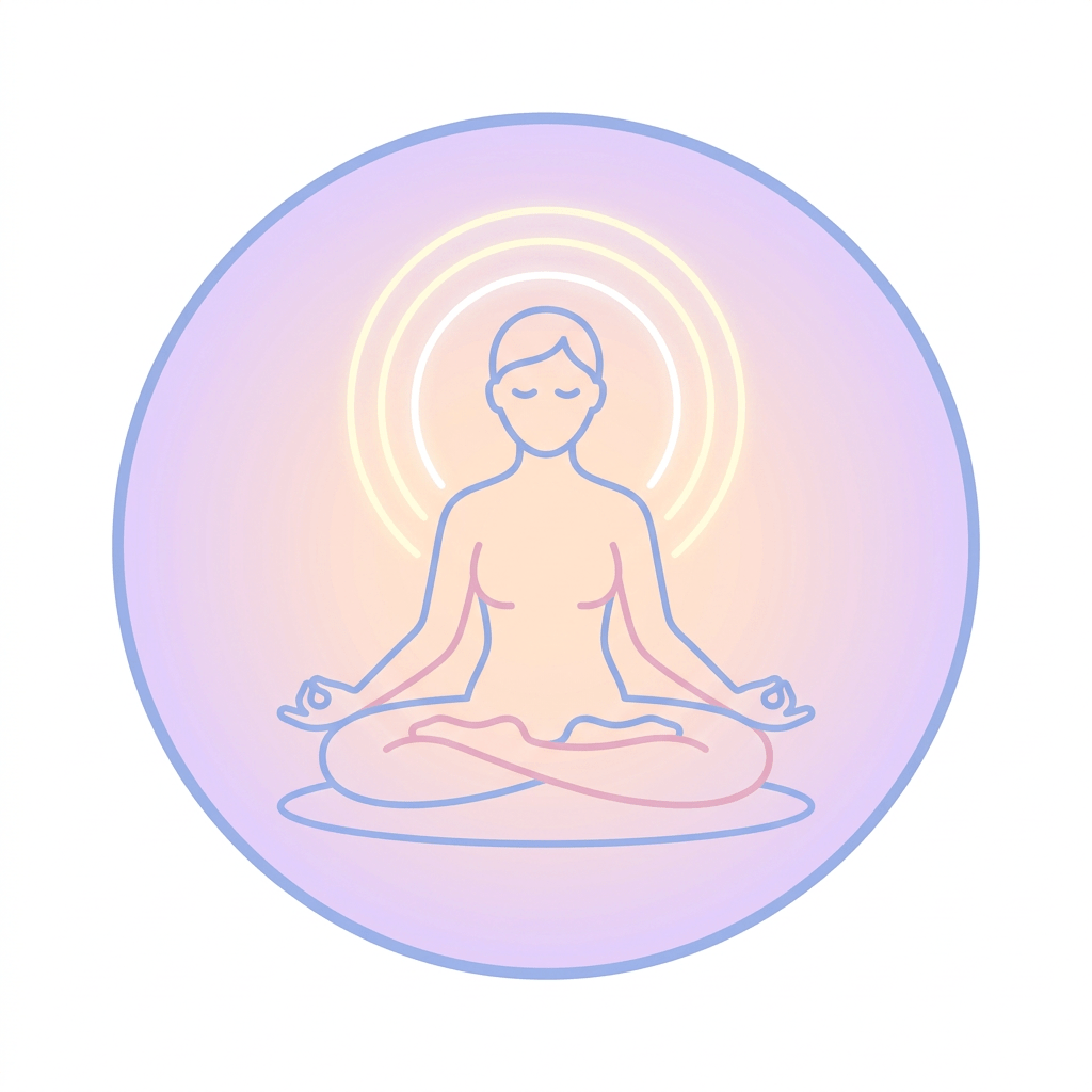 Round pastel icon meditating person minimal line art